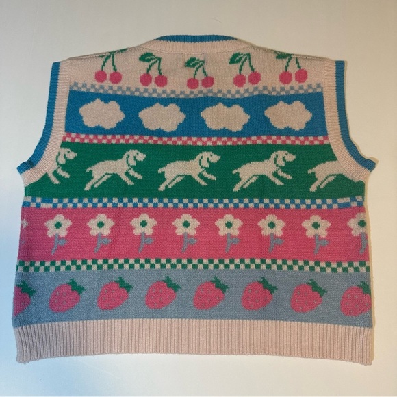 Luna Ivy Colorful Sweater Vest Strawberry Dog Cherry Flower - Picture 6 of 6